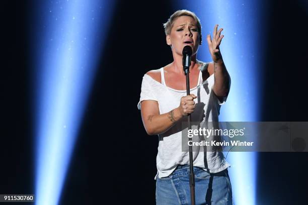 Recording artist Pink performs onstage during the 60th Annual GRAMMY Awards at Madison Square Garden on January 28, 2018 in New York City.