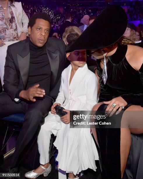 Recording artists Jay Z, Blue Ivy Carter and Beyonce attend the 60th Annual GRAMMY Awards at Madison Square Garden on January 28, 2018 in New York...