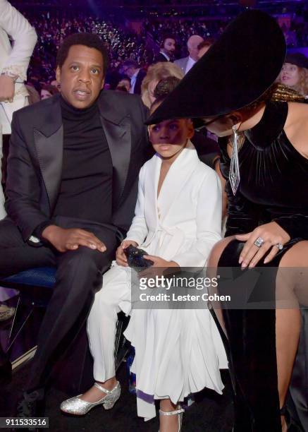 Recording artists Jay Z, Blue Ivy Carter and Beyonce attend the 60th Annual GRAMMY Awards at Madison Square Garden on January 28, 2018 in New York...