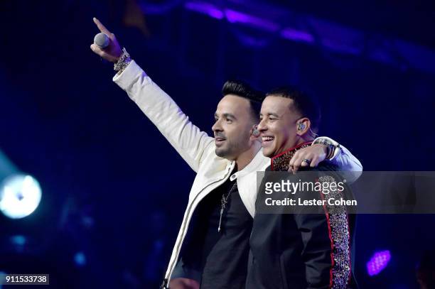Recording artists Luis Fonsi and Daddy Yankee perform onstage during the 60th Annual GRAMMY Awards at Madison Square Garden on January 28, 2018 in...