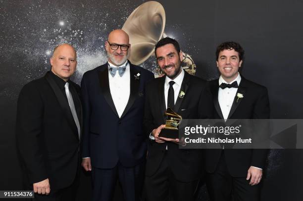 Chair of the Board for The Recording Academy John Poppo and art directors David Pescovitz, Lawrence Azerrad and Timothy Daly, winners of Best Boxed...