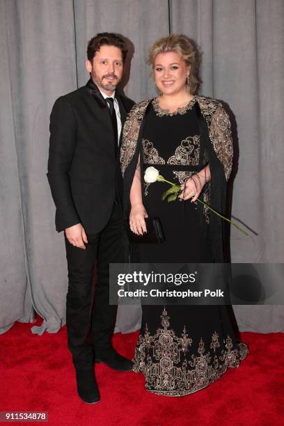 Brandon Blackstock and recording artist Kelly Clarkson attend the 60th Annual GRAMMY Awards at Madison Square Garden on January 28, 2018 in New York...