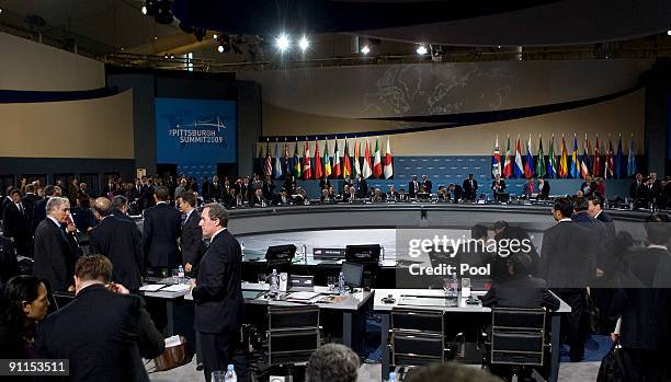 Attendees gather at the plenary session of the G-20 summit on September 25, 2009 in Pittsburgh, Pennsylvania. Heads of state from the world's leading...