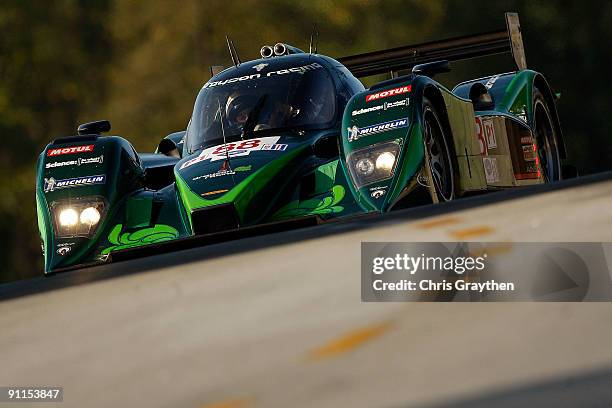 The Drayson Racing Lola B09 60 driven by Paul Drayson, Jonny Cocker and Rob Bell drives during practice for the American Le Mans Series Petit Le Mans...