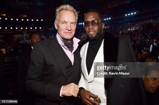 Recording artists Sting and Sean "Diddy" Combs attend the 60th Annual GRAMMY Awards at Madison Square Garden on January 28, 2018 in New York City.