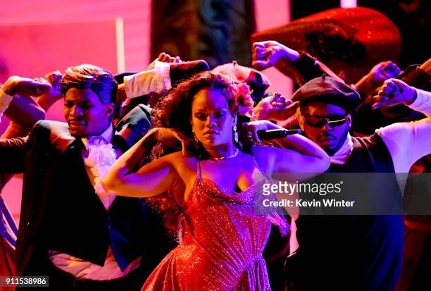 Recording artist Rihanna performs onstage during the 60th Annual GRAMMY Awards at Madison Square Garden on January 28, 2018 in New York City.