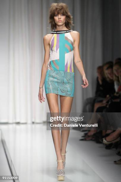 Model Freja Beha Erichsen walks down the runway during the Versace show as part of Milan Womenswear Fashion Week Spring/Summer 2010 on September 25,...