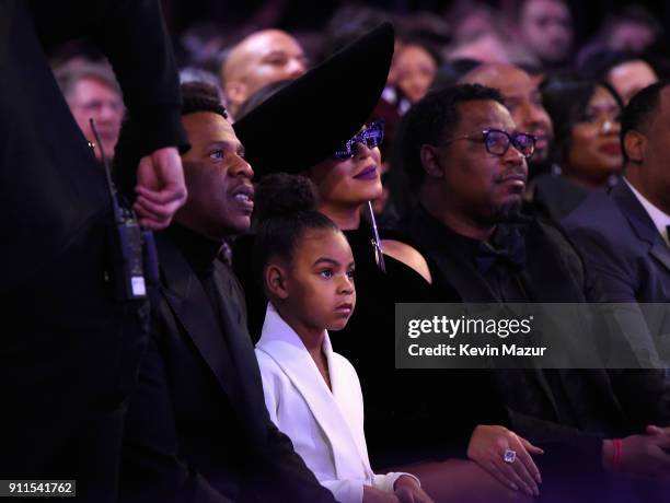 Recording artist Jay Z, daughter Blue Ivy Carter and recording artist Beyonce attend the 60th Annual GRAMMY Awards at Madison Square Garden on...