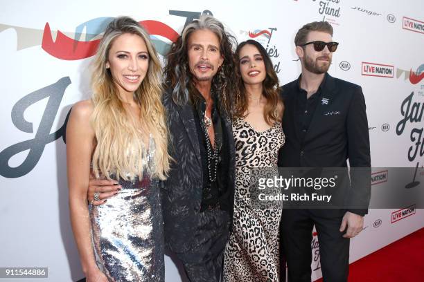 Aimee Preston, Steven Tyler, Chelsea Tyler, and Jon Foster at Steven Tyler and Live Nation presents Inaugural Janie's Fund Gala & GRAMMY Viewing...