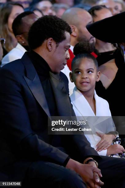 Recording artist Jay-Z and Blue Ivy Carter attend the 60th Annual GRAMMY Awards at Madison Square Garden on January 28, 2018 in New York City.