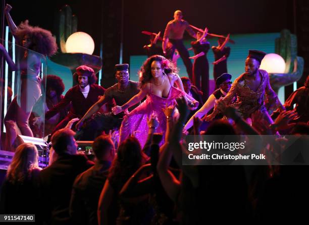 Recording artist Rihanna performs on stage during the 60th Annual GRAMMY Awards at Madison Square Garden on January 28, 2018 in New York City.