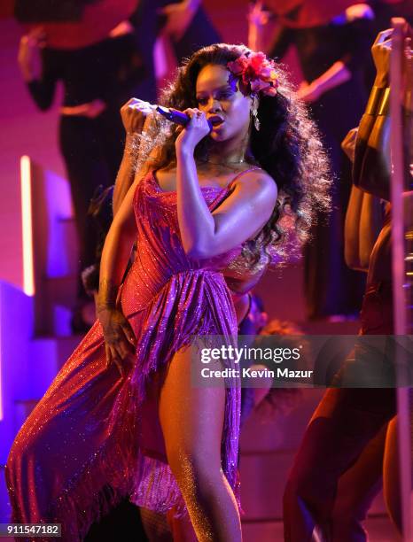 Recording artist Rihanna performs onstage during the 60th Annual GRAMMY Awards at Madison Square Garden on January 28, 2018 in New York City.