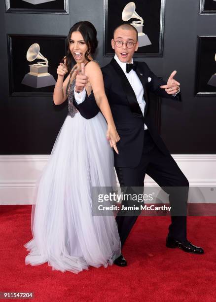 Model Jessica Andrea and recording artist Logic attend the 60th Annual GRAMMY Awards at Madison Square Garden on January 28, 2018 in New York City.