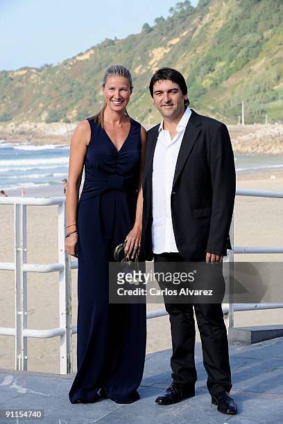 Director Javi Elortegi and actress Anne Igartiburu attend "Zorion Perfektua" photocall at the Zurriola Maritimo Club during the 57th San Sebastian...