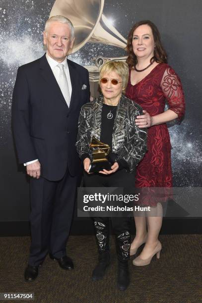 Jim Anderson, Darcy Proper and Jane Ira Bloom, winners of Best Surround Sound Album - 'Early Americans', pose backstage at the Premiere Ceremony...