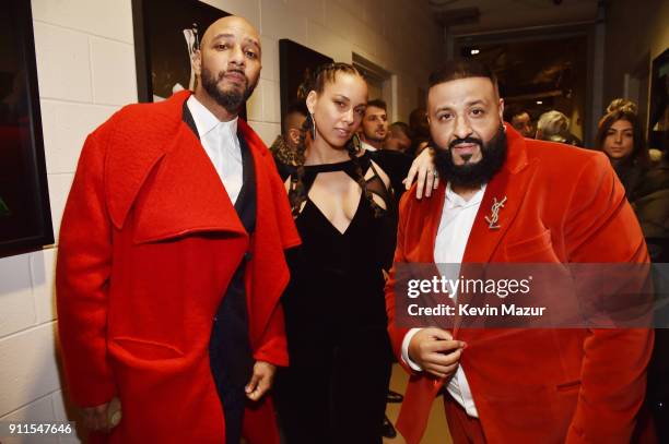 Recording artists Swizz Beatz, Alicia Keys and DJ Khaled attend the 60th Annual GRAMMY Awards at Madison Square Garden on January 28, 2018 in New...