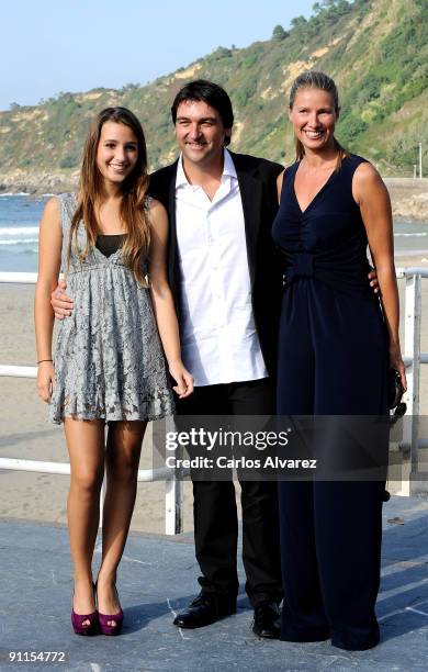 Spanish actress Aia Kruse , director Javi Elortegi and actress Anne Igartiburu attend "Zorion Perfektua" photocall at the Zurriola Maritimo Club...