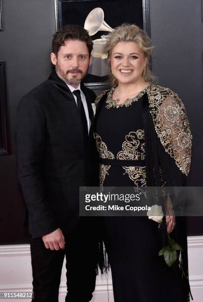 Brandon Blackstock and recording artist Kelly Clarkson attend the 60th Annual GRAMMY Awards at Madison Square Garden on January 28, 2018 in New York...
