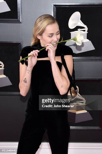 Recording artist Miley Cyrus attends the 60th Annual GRAMMY Awards at Madison Square Garden on January 28, 2018 in New York City.