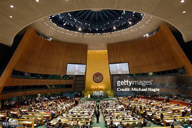 Palestinian President Mahmoud Abbas addresses the United Nations General Assembly at the UN headquarters on September 25, 2009 in New York City. The...