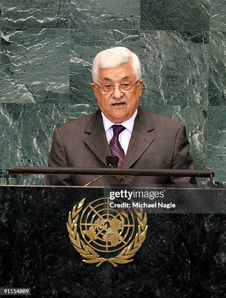 Palestinian President Mahmoud Abbas addresses the United Nations General Assembly at the UN headquarters on September 25, 2009 in New York City. The...