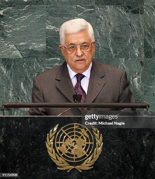 Palestinian President Mahmoud Abbas addresses the United Nations General Assembly at the UN headquarters on September 25, 2009 in New York City. The...