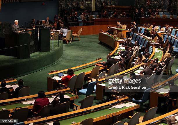 Palestinian President Mahmoud Abbas addresses the United Nations General Assembly at the UN headquarters on September 25, 2009 in New York City. The...