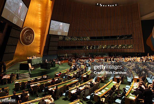 Palestinian President Mahmoud Abbas addresses the United Nations General Assembly at the UN headquarters on September 25, 2009 in New York City. The...