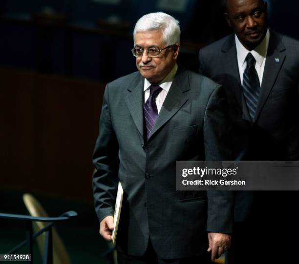 Palestinian President Mahmoud Abbas addresses the United Nations General Assembly at the UN headquarters on September 25, 2009 in New York City. The...