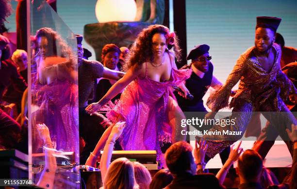 Recording artist Rihanna performs onstage during the 60th Annual GRAMMY Awards at Madison Square Garden on January 28, 2018 in New York City.