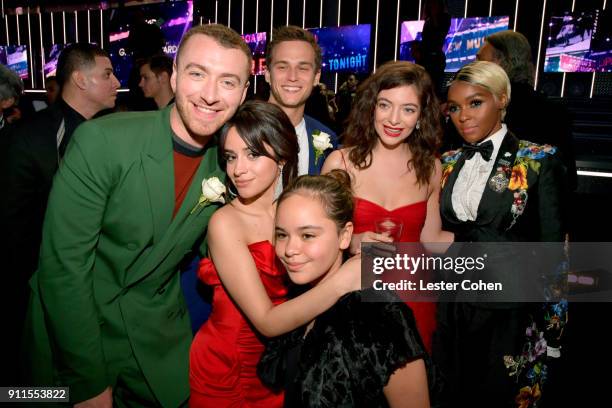 Sam Smith, Camila Cabello, Brandon Flynn; Sofi Cabello, Lorde and Janelle Monae attend the 60th Annual GRAMMY Awards at Madison Square Garden on...