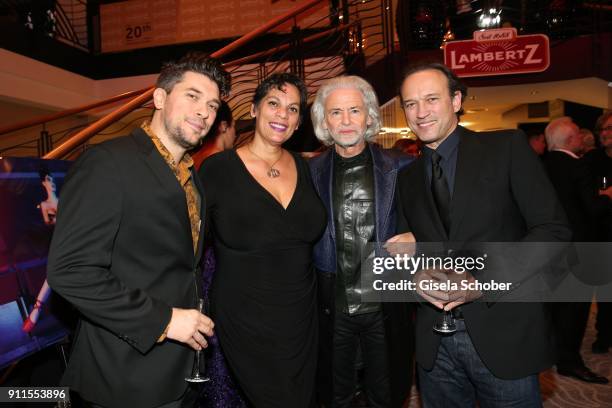 Adam Lasher, Isabel Celeste Dawson, mother of Rosario Dawson, Hermann Buehlbecker, CEO of Lambertz, and Vincent Perez during the Lambertz Monday...