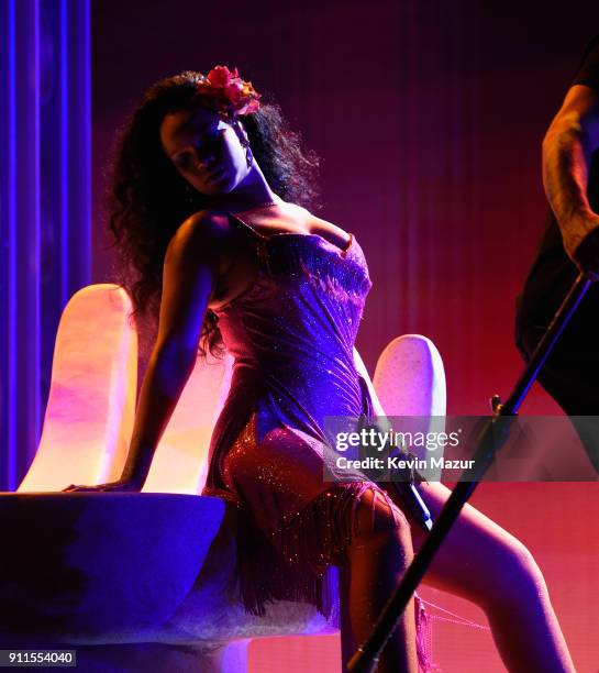 Recording artist Rihanna performs onstage during the 60th Annual GRAMMY Awards at Madison Square Garden on January 28, 2018 in New York City.