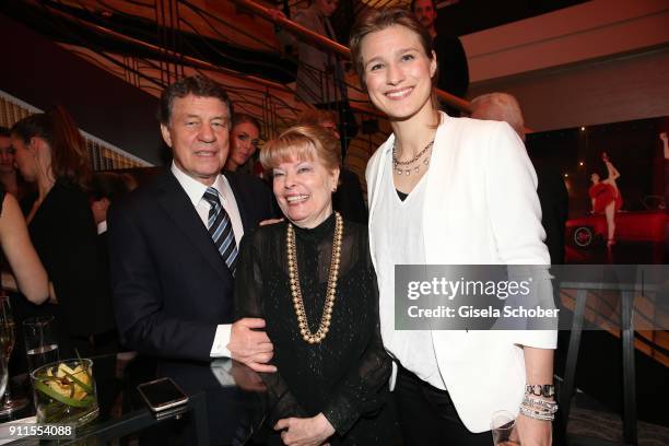 Otto Rehagel and his wife Beate Rehagel, Britta Heidemann during the Lambertz Monday Night pre dinner at Hotel Marriott on January 28, 2018 in...