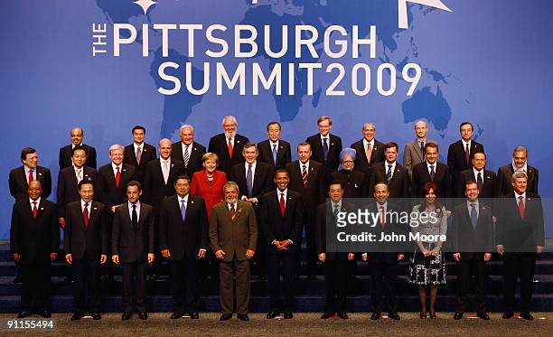 World leaders front row are South African President Jacob Zuma, South Korean President Lee Myung-bak, French President Nicolas Sarkozy, Indonesian...