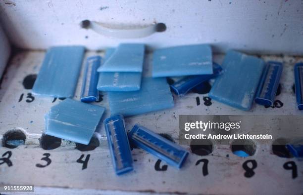 Cell block has numbered slots for individual razors and soap in June, 2000 at the Coffield Unit, a Texas state prison built in rural Anderson County,...