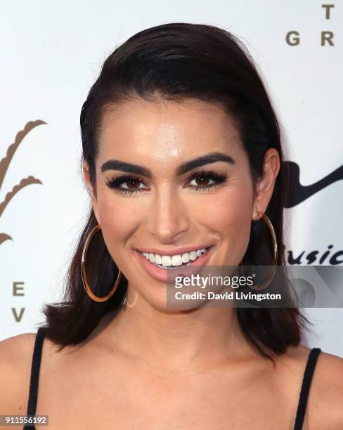 Personality Ashley Iaconetti attends a GRAMMY viewing party and reception hosted by Celebrity Page, KCAL-TV and KCBS-TV at La Piazza on January 28,...