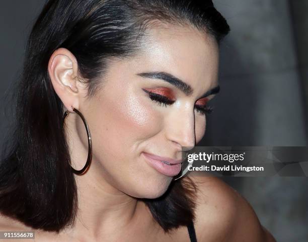 Personality Ashley Iaconetti, eye shadow detail, attends a GRAMMY viewing party and reception hosted by Celebrity Page, KCAL-TV and KCBS-TV at La...