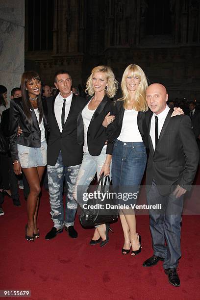 Domenico Dolce, Claudia Schiffer, Eva Herzigova, Stefano Gabbana and Naomi Campbell attend the D&G Perfumes Collection Launch at La Rinascente Piazza...