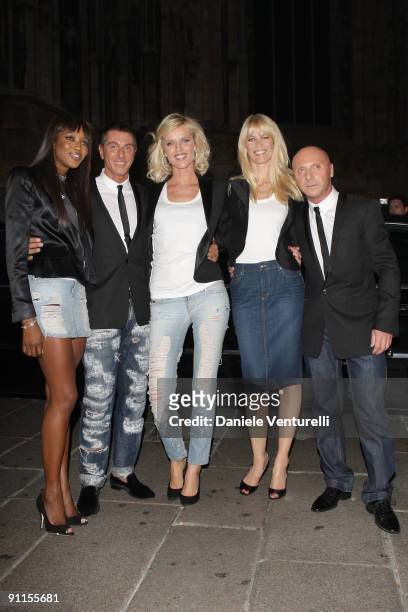 Domenico Dolce, Claudia Schiffer, Eva Herzigova, Stefano Gabbana and Naomi Campbell attend the D&G Perfumes Collection Launch at La Rinascente Piazza...