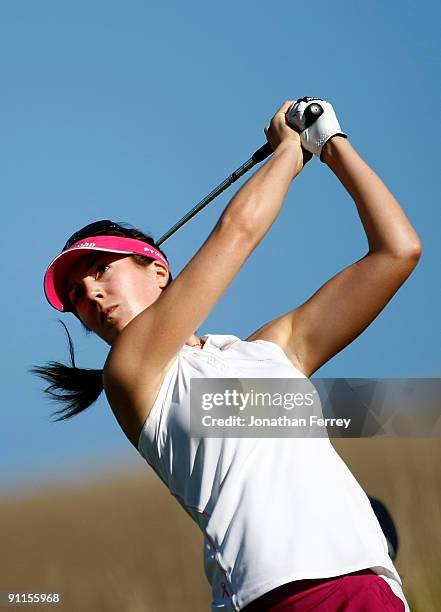 Sandra Gal tees off on the 16th hole during the second round of the CVS/pharmacy LPGA Challenge at Blackhawk Country Club on September 25, 2009 in...