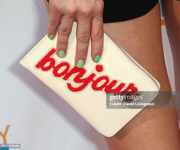 Singer Lenay, purse detail, attends a GRAMMY viewing party and reception hosted by Celebrity Page, KCAL-TV and KCBS-TV at La Piazza on January 28,...