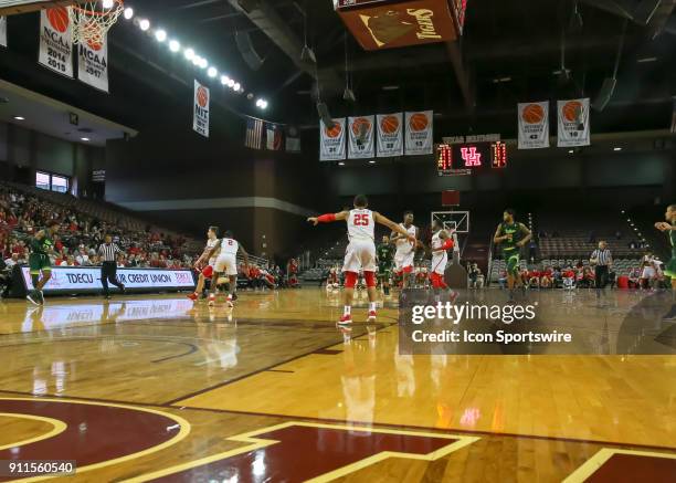 Houston Cougars play defense during the college basketball game between the South Florida Bulls and Houston Cougars on January 28, 2018 at H&PE Arena...