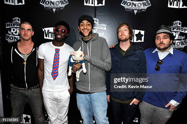 Eric Roberts, Disashi Lumumba-Kasongo, Travis McCoy, Matt McGinley and Tyler Pursel and of Gym Class Heros attend the 2009 VH1 Hip Hop Honors at the...