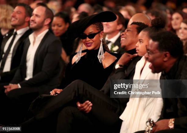 Recording artists Beyonce, Jay Z and their daughter Blue Ivy Carter attend the 60th Annual GRAMMY Awards at Madison Square Garden on January 28, 2018...