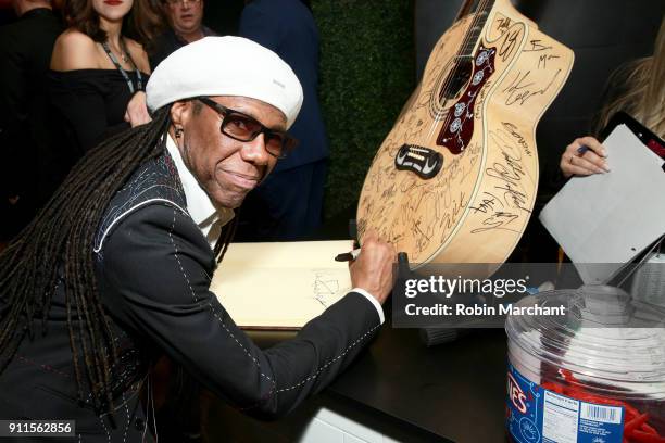 Recording artist Nile Rodgers with the GRAMMY Charities Signings during the 60th Annual GRAMMY Awards at Madison Square Garden on January 28, 2018 in...