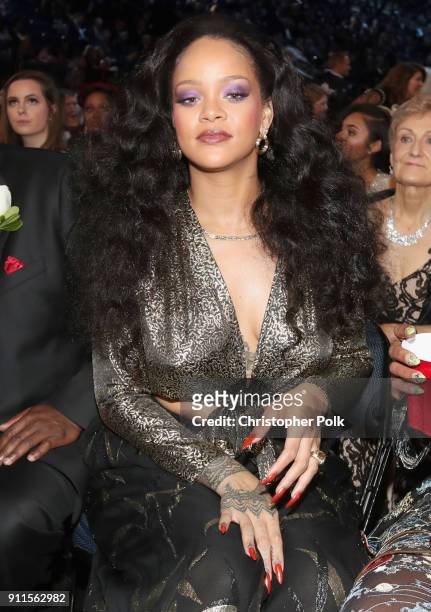 Recording artist Rihanna attends the 60th Annual GRAMMY Awards at Madison Square Garden on January 28, 2018 in New York City.