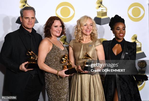 Actors Michael Park, Jennifer Laura Thompson, Rachel Bay Jones, and Kristolyn Lloyd, winners of the Best Musical Theater Album award for 'Dear Evan...