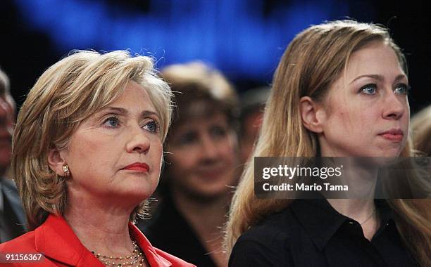 Secretary of State Hillary Rodham Clinton and Chelsea Clinton look on at the Clinton Global Initiative September 25, 2009 in New York City. The fifth...