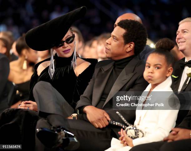 Beyonce, Jay-Z and Blue Ivy Carter attends the 60th Annual GRAMMY Awards at Madison Square Garden on January 28, 2018 in New York City.